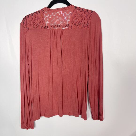 Francescas Alya Pink Mauve Medium M Lace Long Sleeve Wrap Top Blouse Jersey - Picture 2 of 7